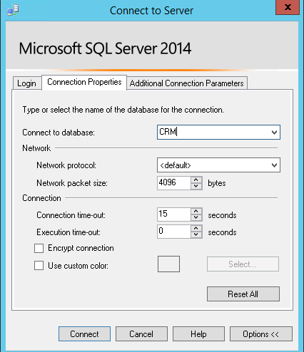 SSMS 2014 Connect to database